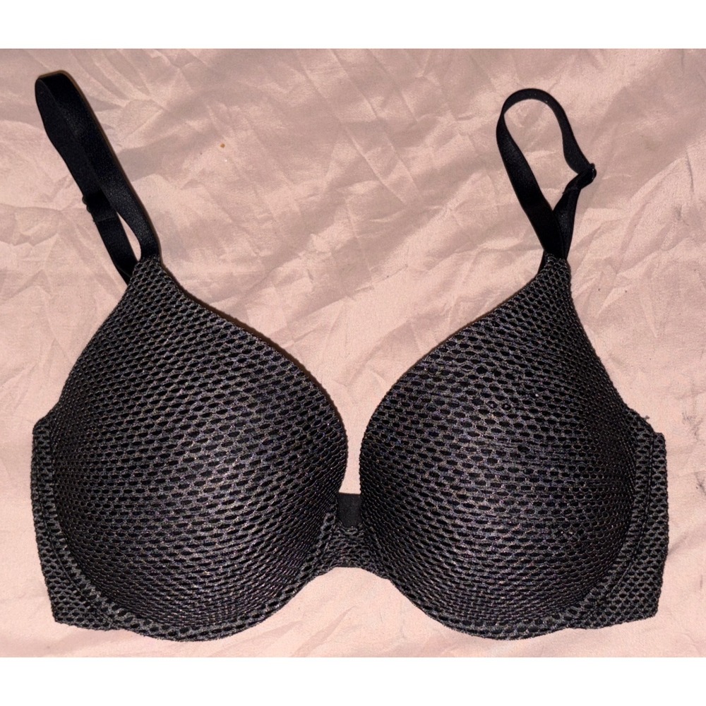 Victoria's Secret Black Fishnet Perfect Shape Padded Underwire Bra, 32DD